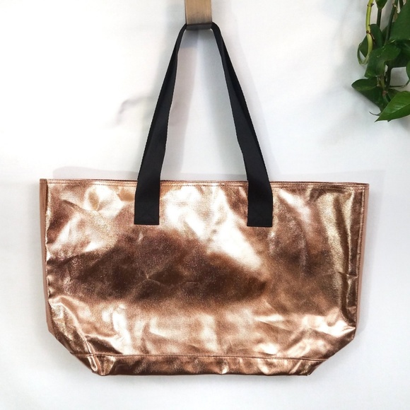 ~~SOLD~~ PINK Rose Gold Metallic Sheen Tote Bag - Picture 2 of 3